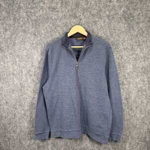 Tasso‎ Elba Quarter Zip Sweater Mens L Blue Pullover Cotton Knit